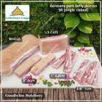 Pork BELLY SKIN ON samcan frozen Germany GOLDSCHMAUS portioned cuts for small roast +/- 1.5kg (price/kg)